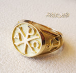 Chi Rho anchor cross Christ Christian symbol 10 k gold heavy man ring made to order fine jewelry full insured shipping and nice box and packaging