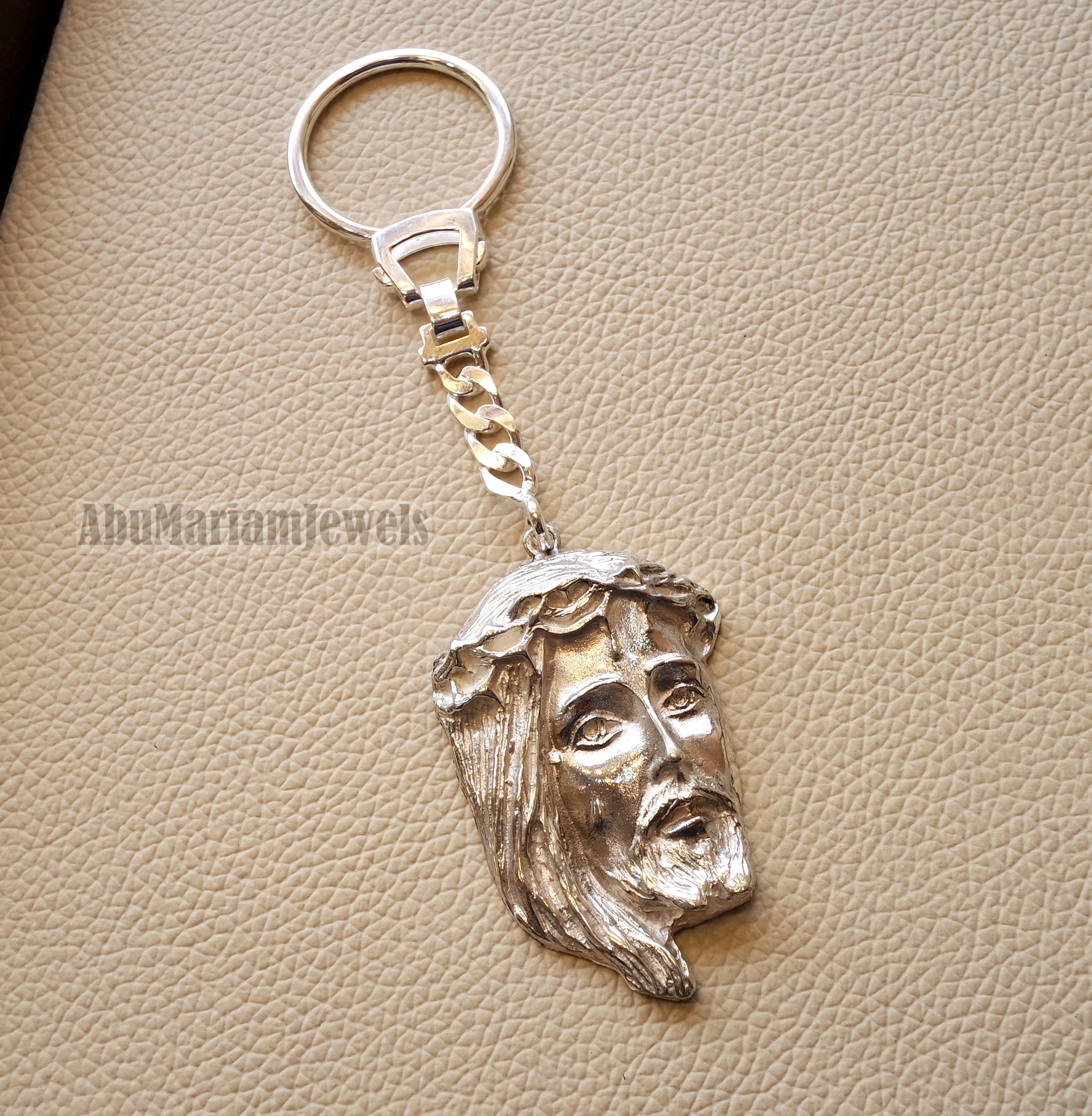 Jesus Christ face head huge pendant keychain sterling silver 925 jewelry christianity vintage handmade heavy man gift fast shipping