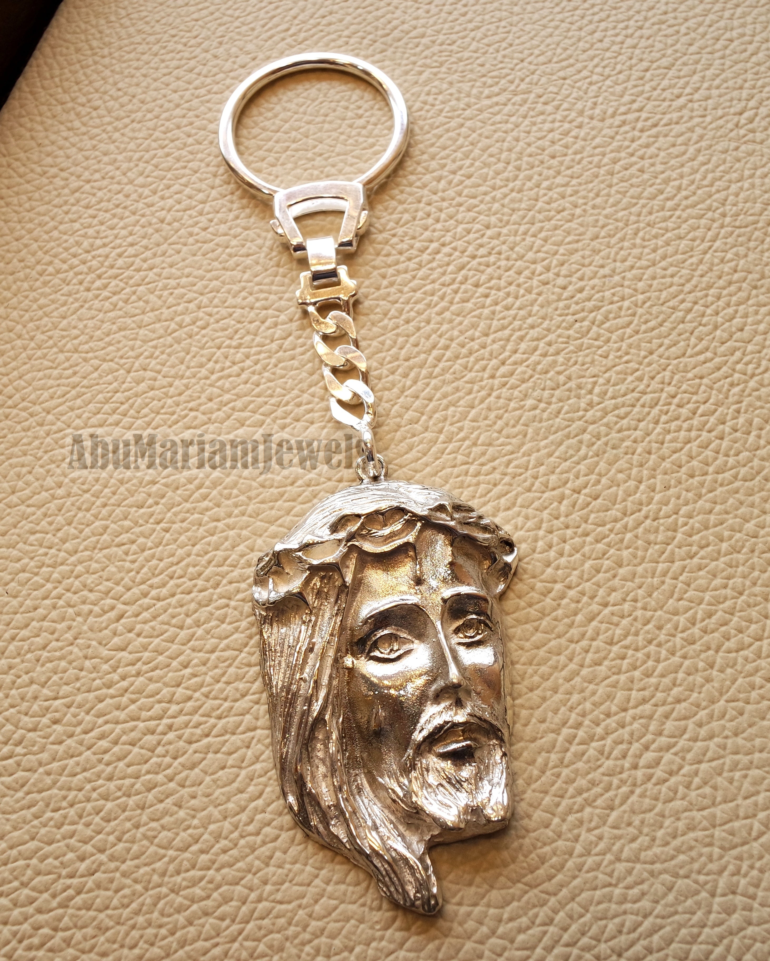 Jesus Christ face head huge pendant keychain sterling silver 925 jewelry christianity vintage handmade heavy man gift fast shipping