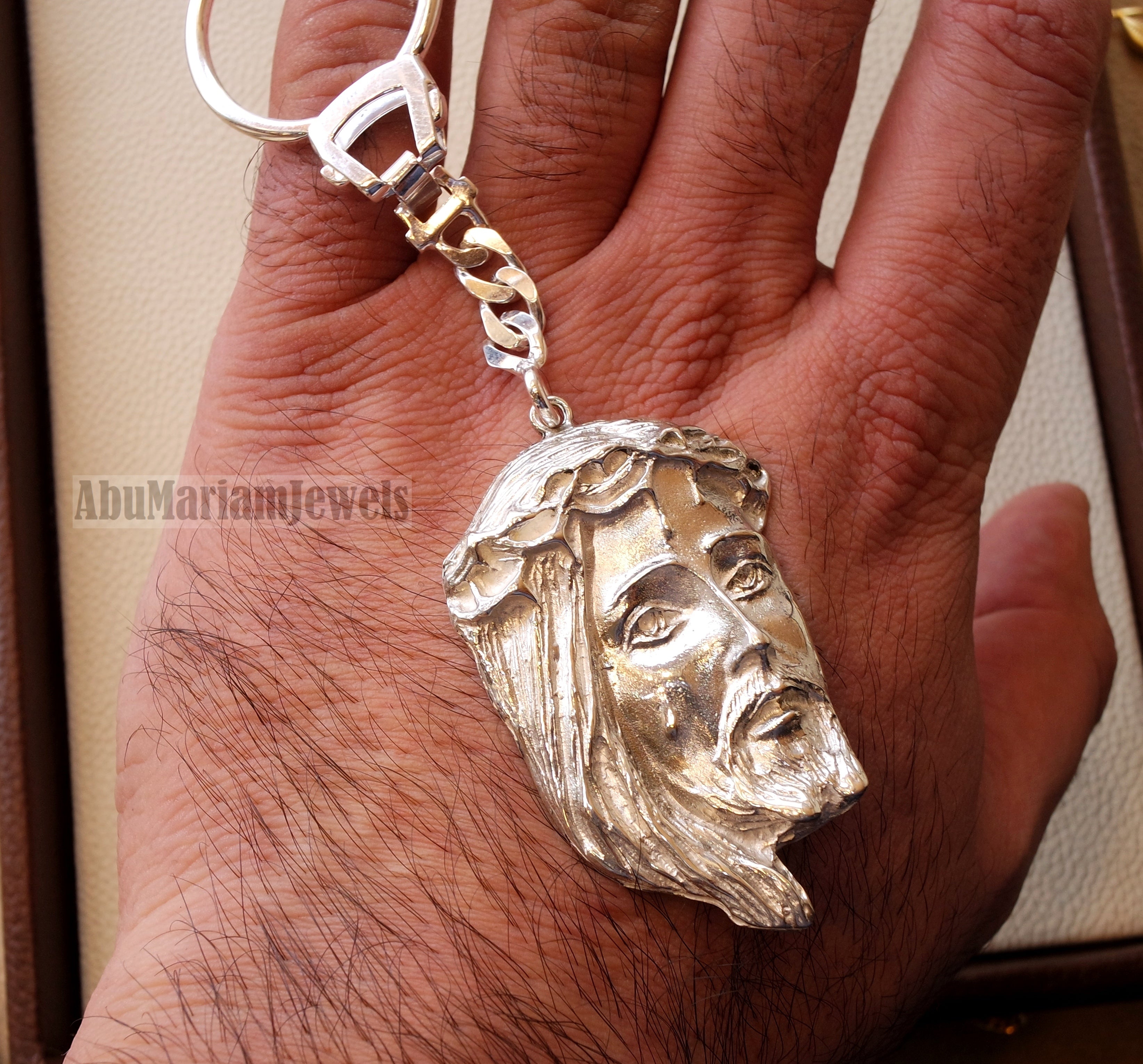 Jesus Christ face head huge pendant keychain sterling silver 925 jewelry christianity vintage handmade heavy man gift fast shipping