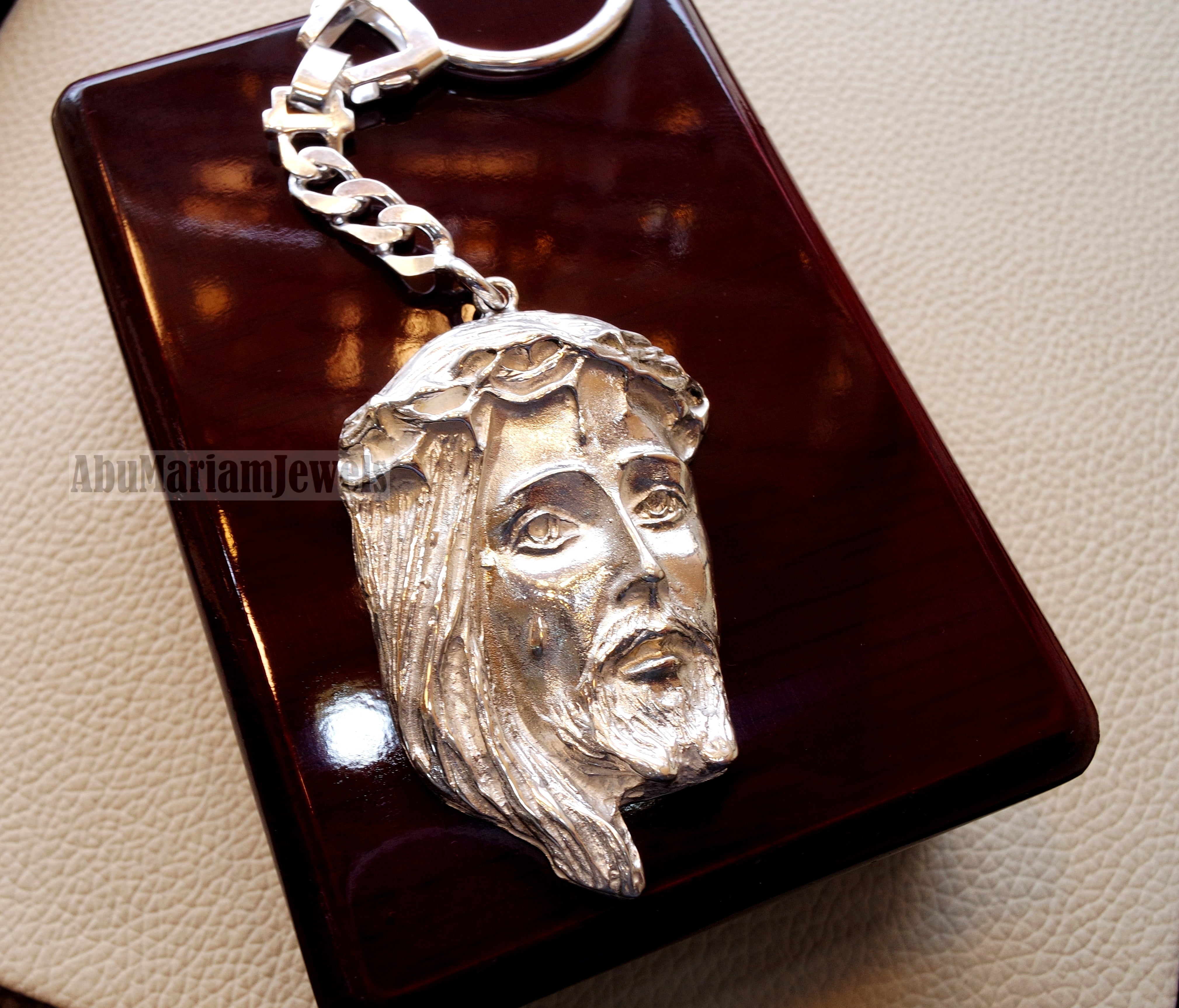 Jesus Christ face head huge pendant keychain sterling silver 925 jewelry christianity vintage handmade heavy man gift fast shipping