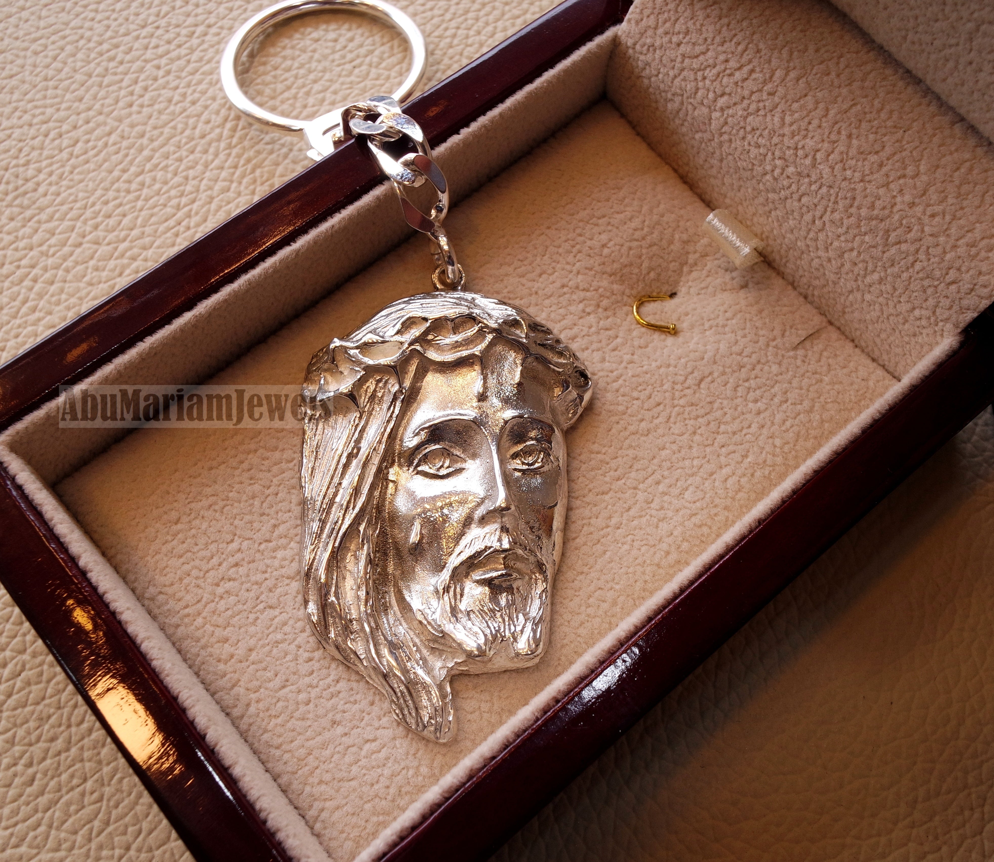 Jesus Christ face head huge pendant keychain sterling silver 925