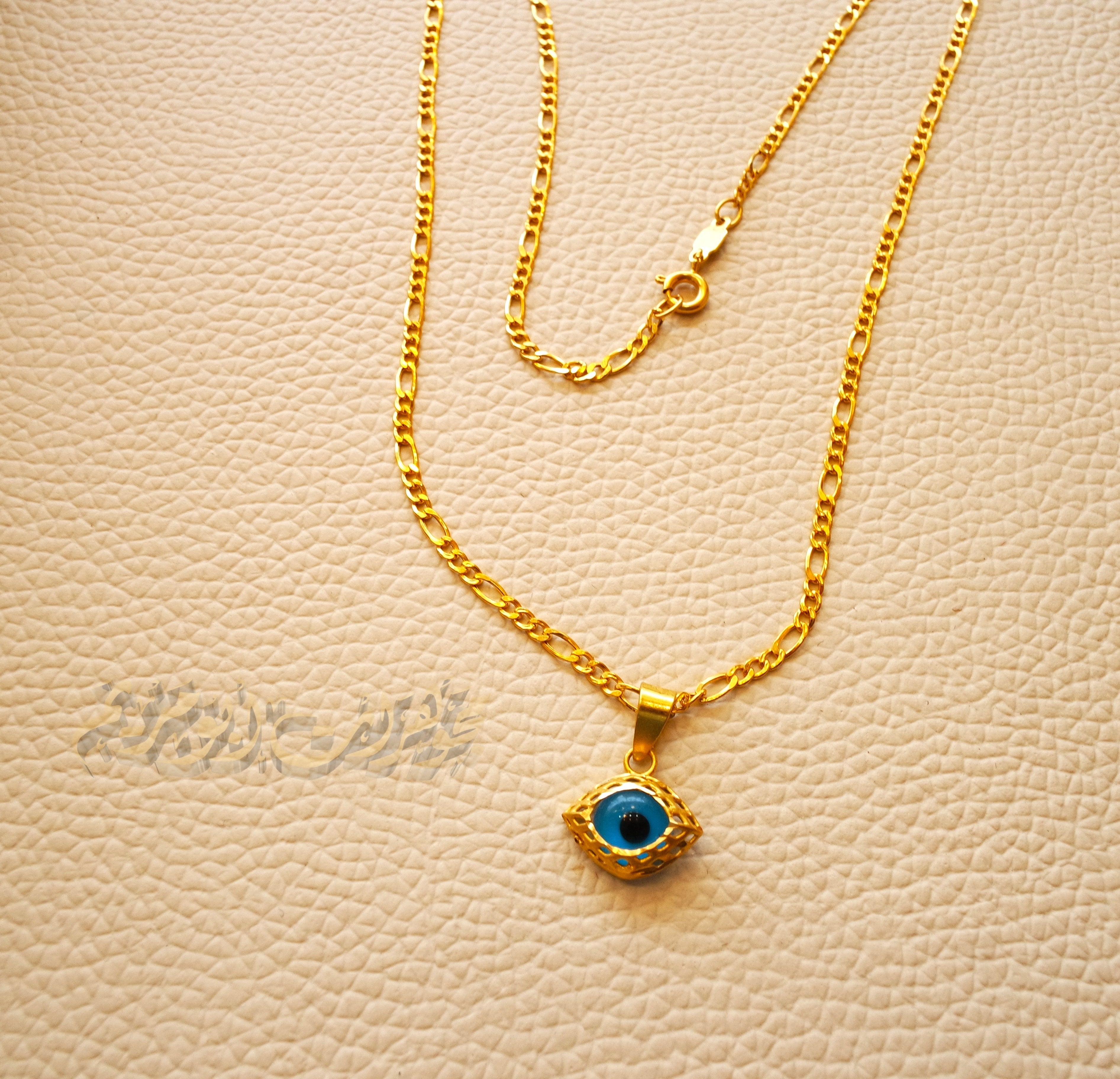 21K gold evil eye pendant with Filigree chain gold jewelry 16 and 20 inches fast shipping with gift box