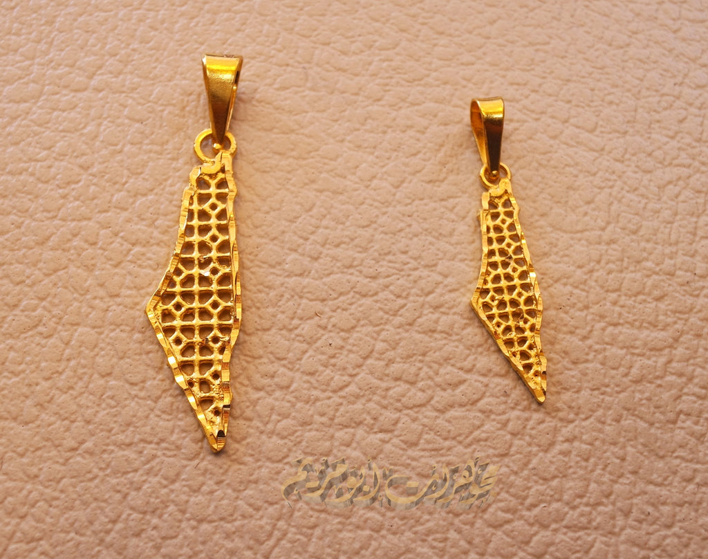 21K gold Palestine map pendant gold jewelry Arabic fast shipping 2 sizes خارطه و علم فلسطين