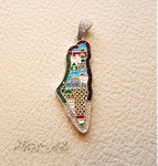 Palestine map Aqsa colorful enamel Palestinian flag colors cubic zirconia necklace sterling silver 925 high quality jewelry Arabic خارطه فلسطين