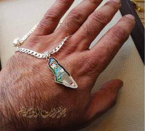 Palestine map Aqsa colorful enamel Palestinian flag colors cubic zirconia necklace thick chain 2 sterling silver 925 high quality jewelry Arabic خارطه فلسطين