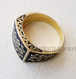 Celtic knot 10k yellow gold and black enamel men ring all sizes signet style fine jewelry fast shipping heavy man ring
