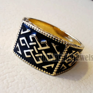 Celtic knot 10k yellow gold and black enamel men ring all sizes signet style fine jewelry fast shipping heavy man ring
