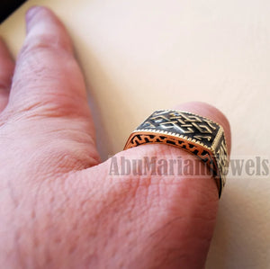 Celtic knot 10k yellow gold and black enamel men ring all sizes signet style fine jewelry fast shipping heavy man ring