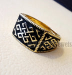 Celtic knot 10k yellow gold and black enamel men ring all sizes signet style fine jewelry fast shipping heavy man ring