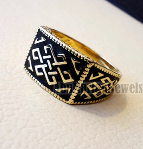 Celtic knot 10k yellow gold and black enamel men ring all sizes signet style fine jewelry fast shipping heavy man ring