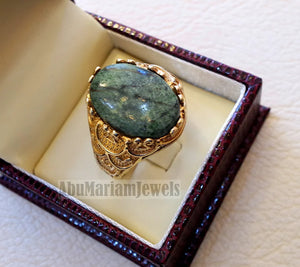 10k yellow gold men ring natural green swiss opal cabochon high quality stone all sizes Ottoman signet style fine jewelry fast shipping