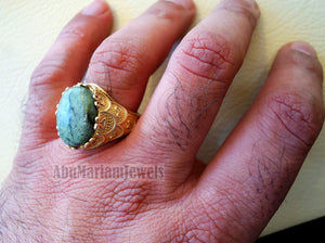 10k yellow gold men ring natural green swiss opal cabochon high quality stone all sizes Ottoman signet style fine jewelry fast shipping
