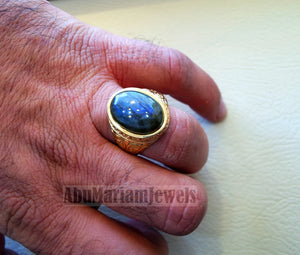 10k yellow gold men ring natural flashy blue labradorite cabochon stone all sizes Ottoman signet style fine jewelry fast shipping