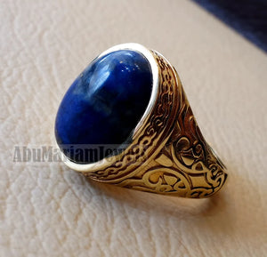 10k yellow gold men ring natural lapis lazuli cabochon stone all sizes Ottoman signet style fine jewelry fast shipping