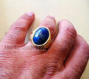 10k yellow gold men ring natural lapis lazuli cabochon stone all sizes Ottoman signet style fine jewelry fast shipping