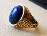 10k yellow gold men ring natural lapis lazuli cabochon stone all sizes Ottoman signet style fine jewelry fast shipping