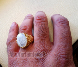Moonstone 10k yellow gold men ring natural cabochon stone all sizes Ottoman signet style fine jewelry fast shipping