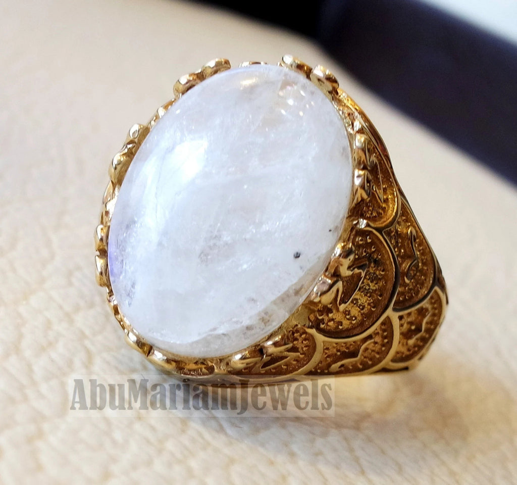 Moonstone 10k yellow gold men ring natural cabochon stone all sizes Ottoman signet style fine jewelry fast shipping