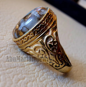 10k yellow gold men ring natural copper calcite cabochon stone all sizes Ottoman signet style fine jewelry fast shipping