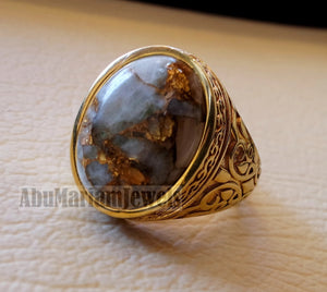 10k yellow gold men ring natural copper calcite cabochon stone all sizes Ottoman signet style fine jewelry fast shipping