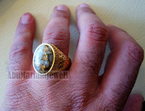 10k yellow gold men ring natural copper calcite cabochon stone all sizes Ottoman signet style fine jewelry fast shipping
