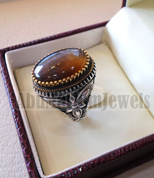 Oval yamani aqeeq natural semi precious multi color agate gem men ring sterling silver 925 and bronze jewelry all sizes  1011 عقيق يماني