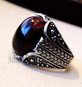 dark lace agate aqeeq liver red and black semi precious stunning gorgeous natural stone ring sterling silver 925 all sizes jewelry