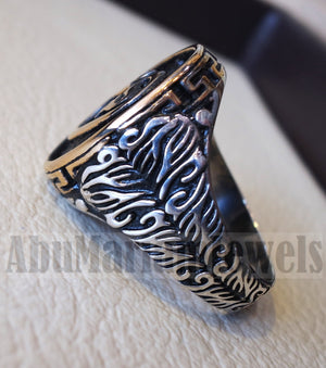Arabic abjad waw vav heavy men ring sterling silver 925 bronze face ottoman turkish islam jewelry all sizes fast shipping