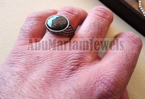 flat black onyx agate aqeeq stone arabic ottoman style man ring all sizes sterling silver 925 oval gem shape antique jewelry