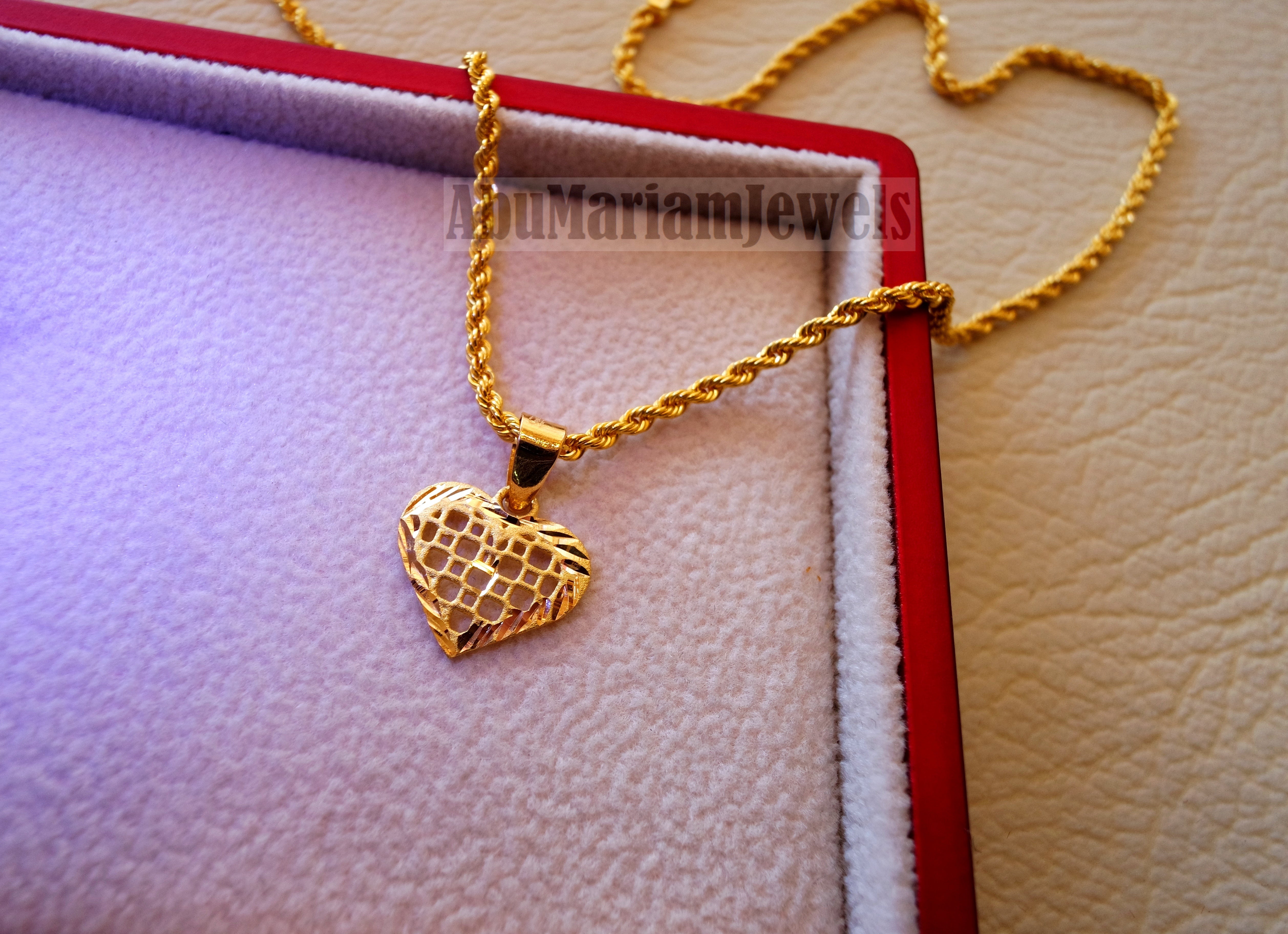 21K gold heart pendant with rope chain gold jewelry 16 and 20