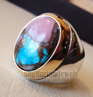 Copper pink Opal Turquoise blue natural stone ring sterling silver 925 bronze frame men jewelry all sizes gem middle eastern style