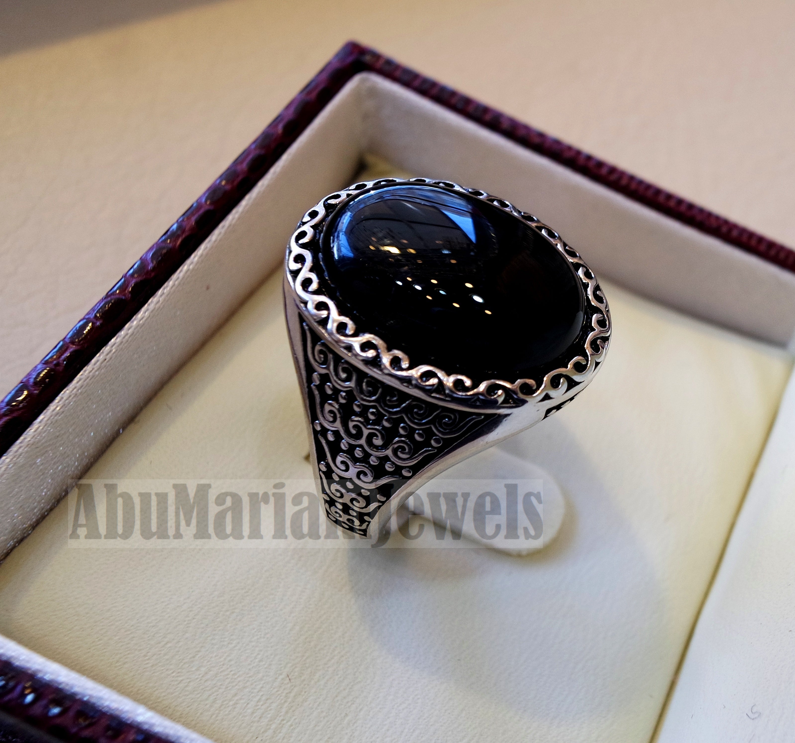 man ring aqeeq natural agate onyx oval stone black big gem sterling silver antique ottoman turkey style fast shipping all sizes men gift