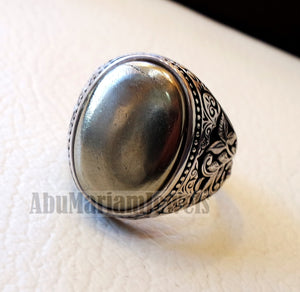 Pyrite natural stone oval gray silver cabochon gem with slightly gold hue color , man ring sterling silver style
