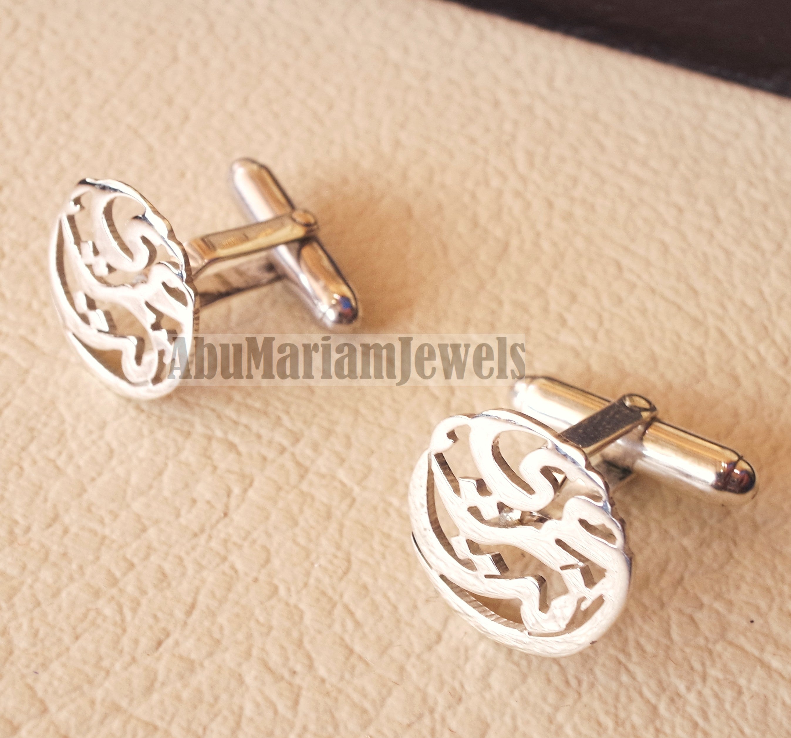 cufflinks , standard size name of two words each calligraphy arabic customized any name made to order sterling silver 925 heavy men jewelry