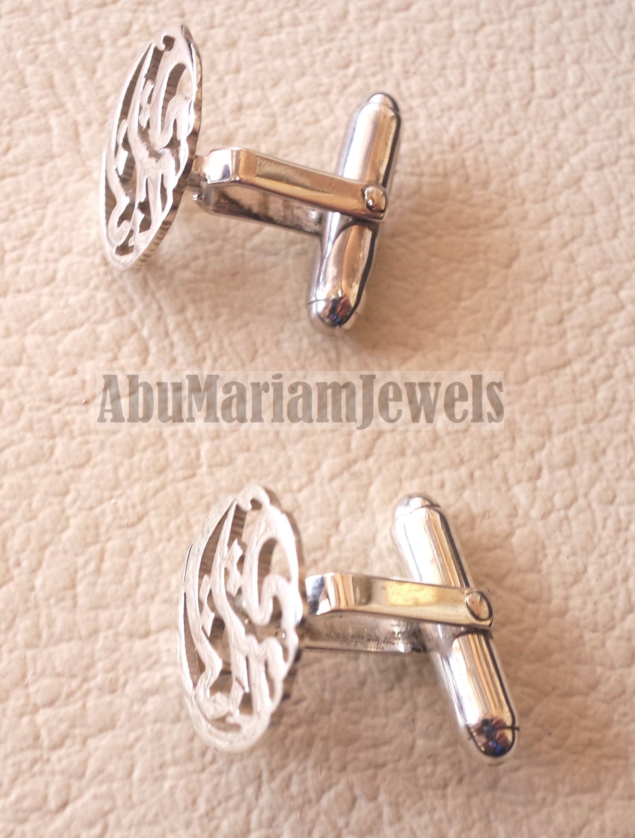 cufflinks , standard size name of two words each calligraphy arabic customized any name made to order sterling silver 925 heavy men jewelry