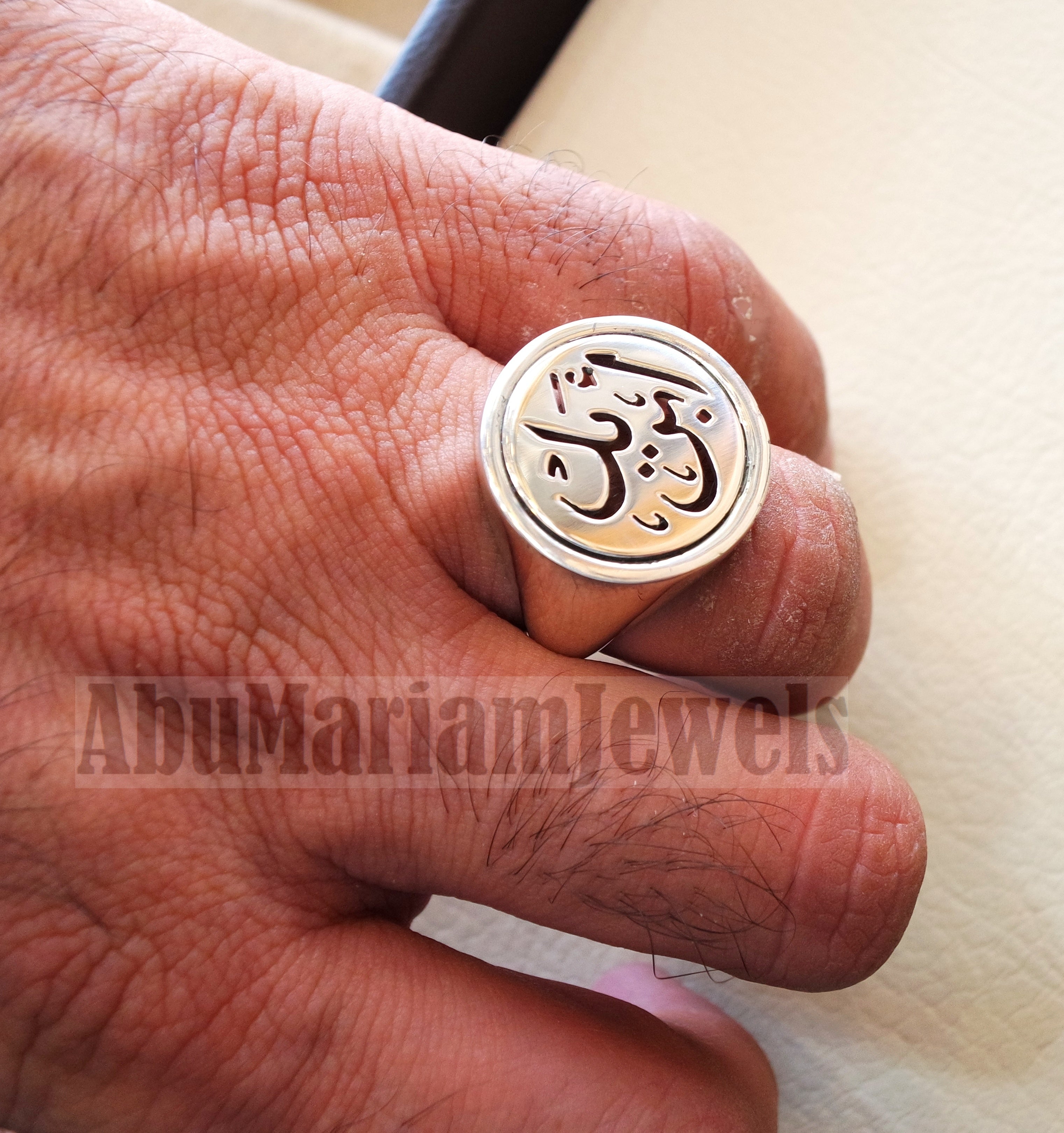 Customized Arabic calligraphy names handmade round heavy ring personalized jewelry sterling silver 925 any size AMM1002 خاتم اسم تفصيل