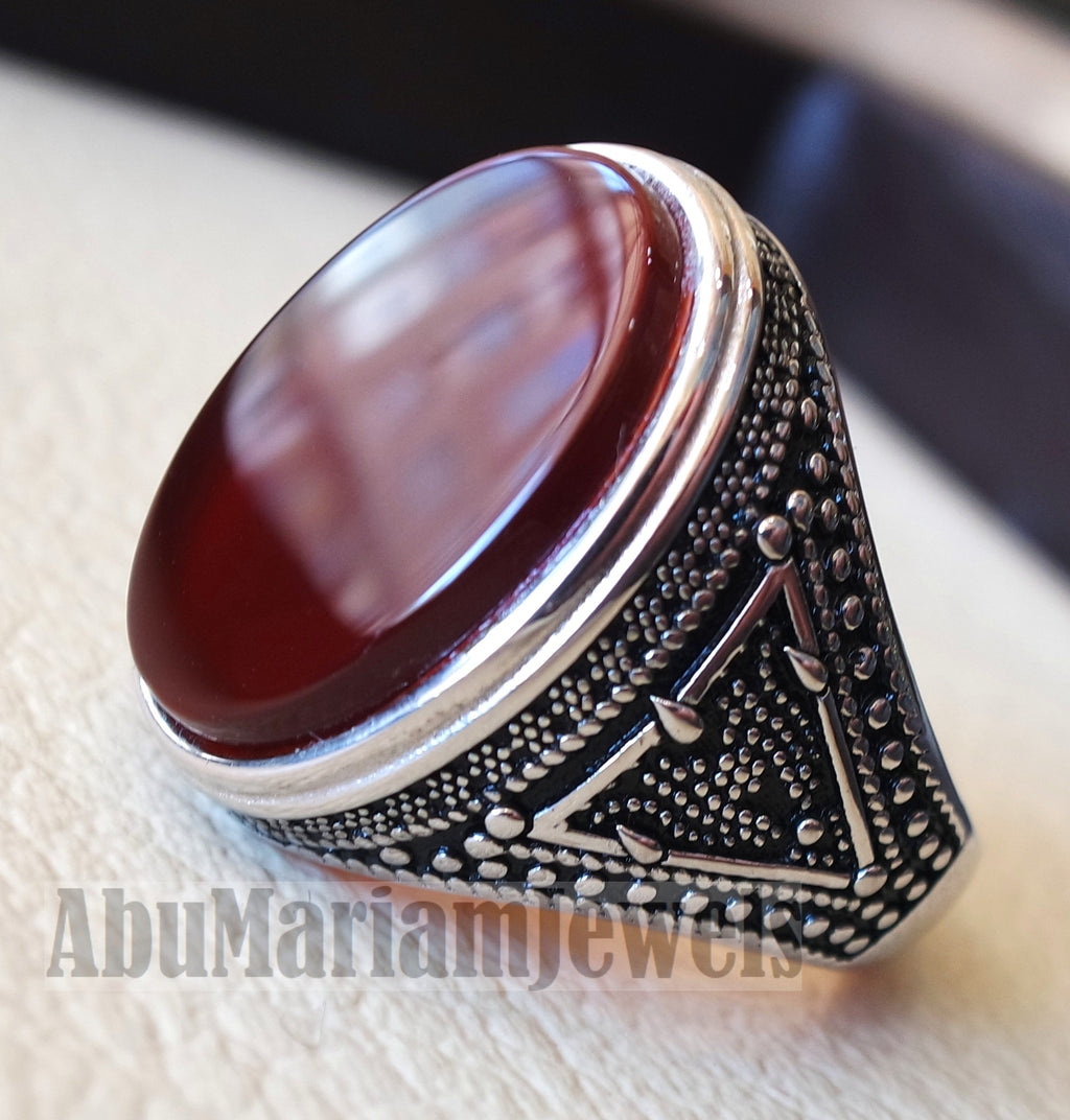 aqeeq natural agate huge big stone oval red flat gem man ring sterling silver arabic middle eastern turkey style fast shipping