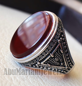 aqeeq natural agate huge big stone oval red flat gem man ring sterling silver arabic middle eastern turkey style fast shipping