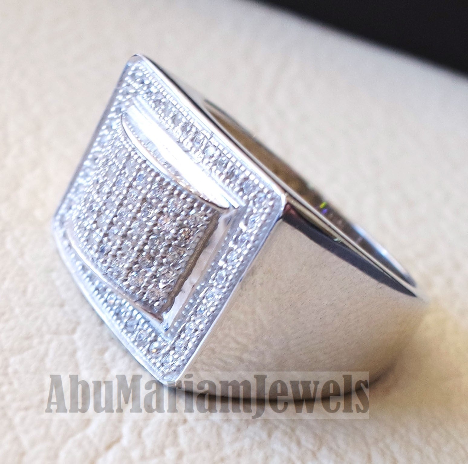 Micro pave cubic zirconia white stones diamond style sterling silver 925 heavy stunning men ring all sizes .