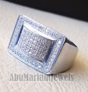 Micro pave cubic zirconia white stones diamond style sterling silver 925 heavy stunning men ring all sizes .