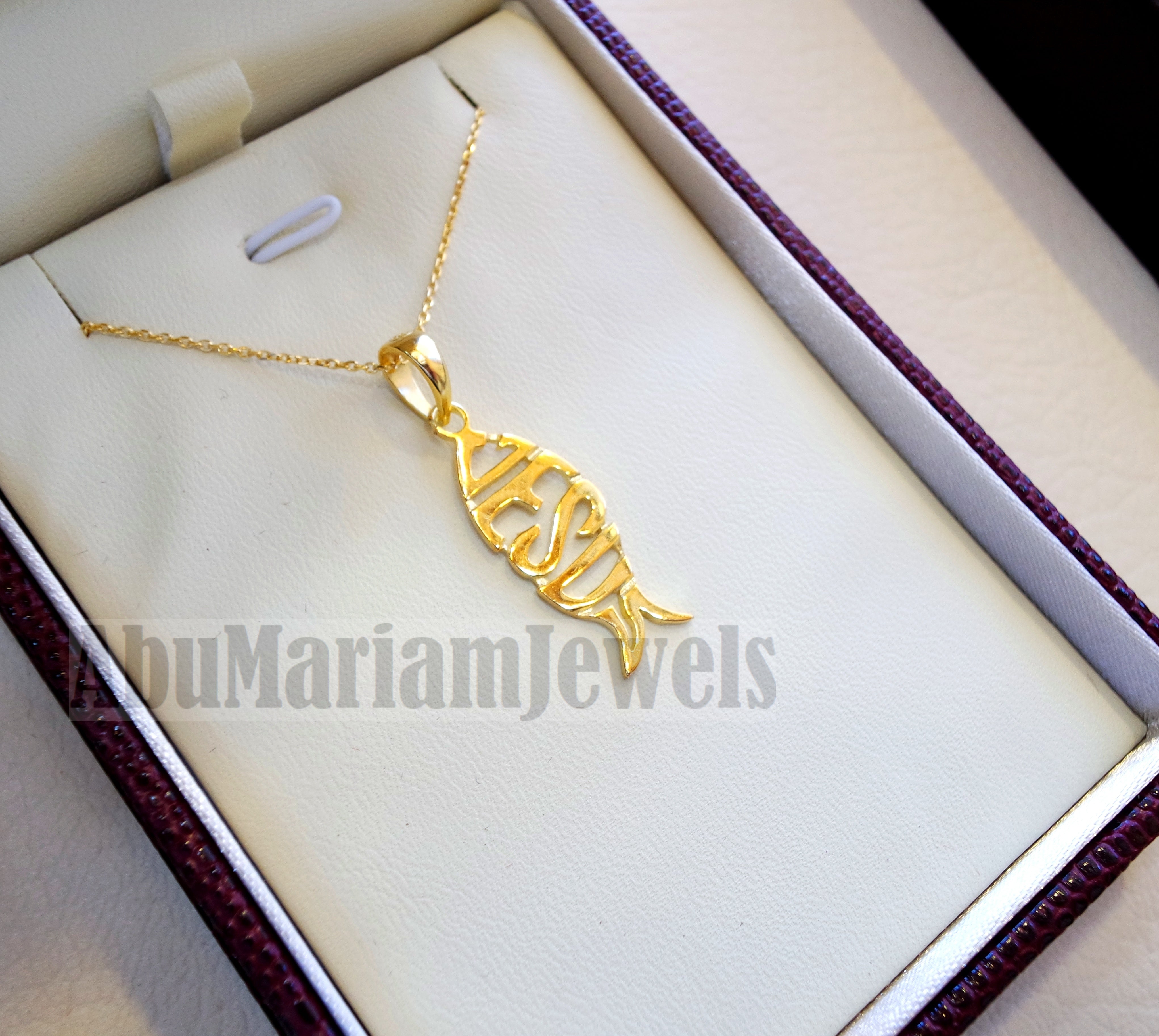 18K gold Icthys cross jesus pendant with chain 18K gold jewelry christianity fish bible and biblical necklace handmade express shipping