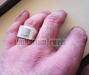 Micro pave cubic zirconia white stones diamond style sterling silver 925 heavy stunning men ring all sizes .