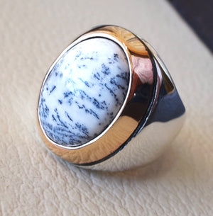 Men ring Dendritic opal agate natural stone sterling silver 925 and bronze ottoman turkey middle eastern antique style any size