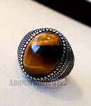 men ring sterling silver 925 cat eye tiger eye natural cabochon stone any size ottoman turkish middle eastern arabic jewelry