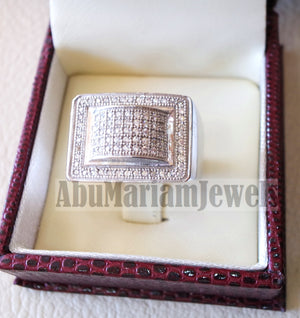 Micro pave cubic zirconia white stones diamond style sterling silver 925 heavy stunning men ring all sizes .