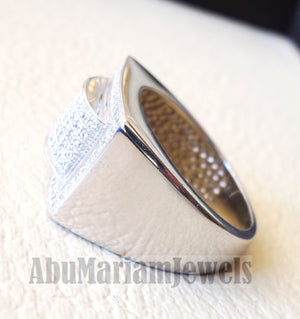Micro pave cubic zirconia white stones diamond style sterling silver 925 heavy stunning men ring all sizes .