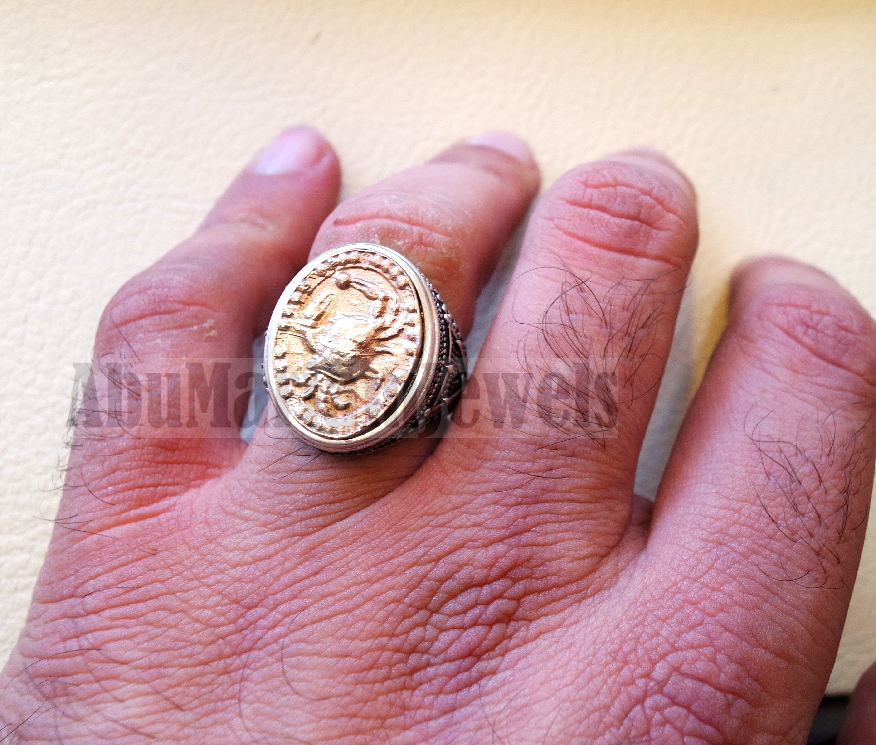 Horoscopes zodiac sign cancer sterling silver 925 and antique bronze huge men ring all sizes men jewelry gift that bring luck fast shipping