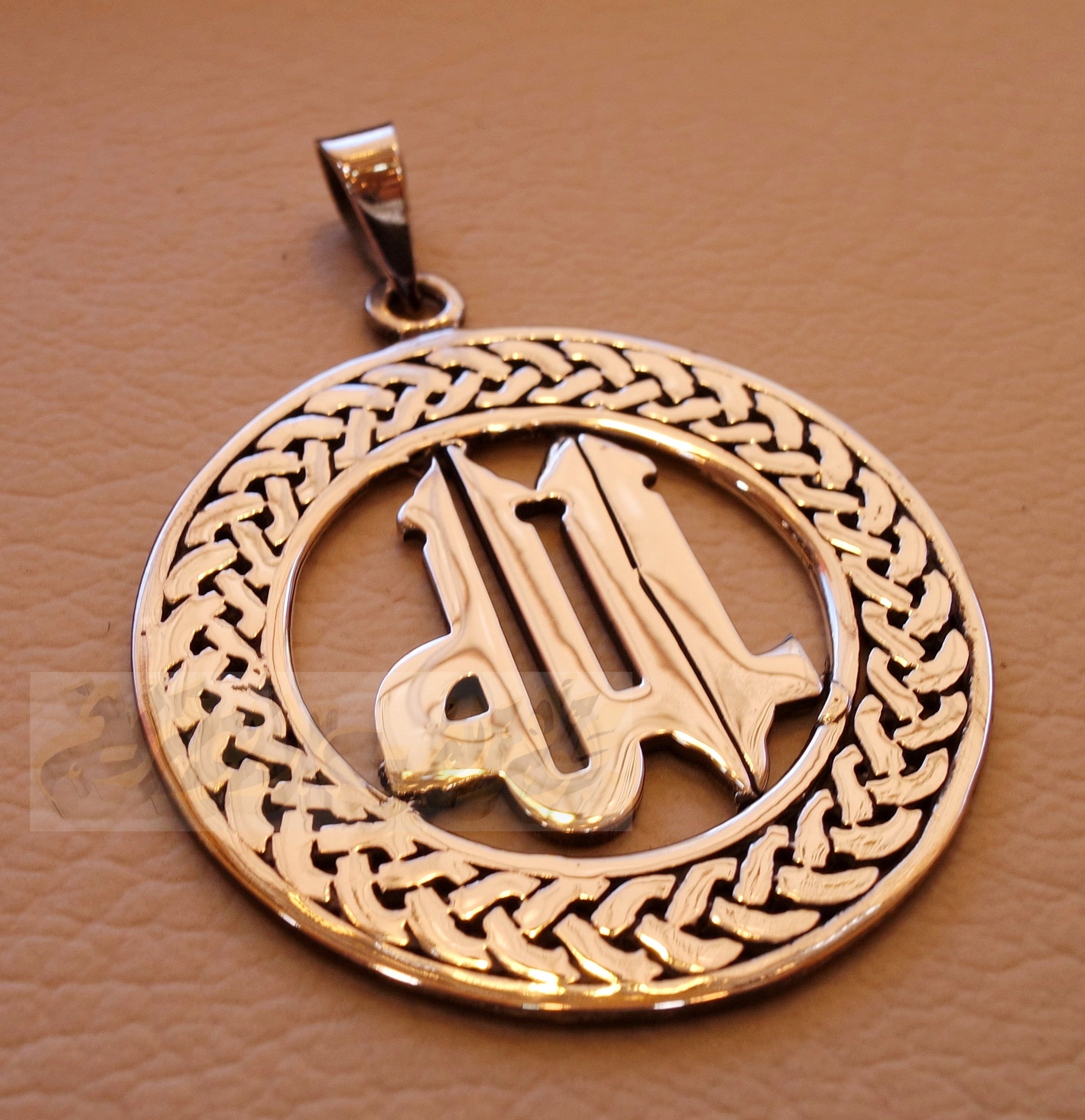 Round Allah pendant sterling silver 925 jewelry Islam vintage handmade heavy express shipping muslim religion