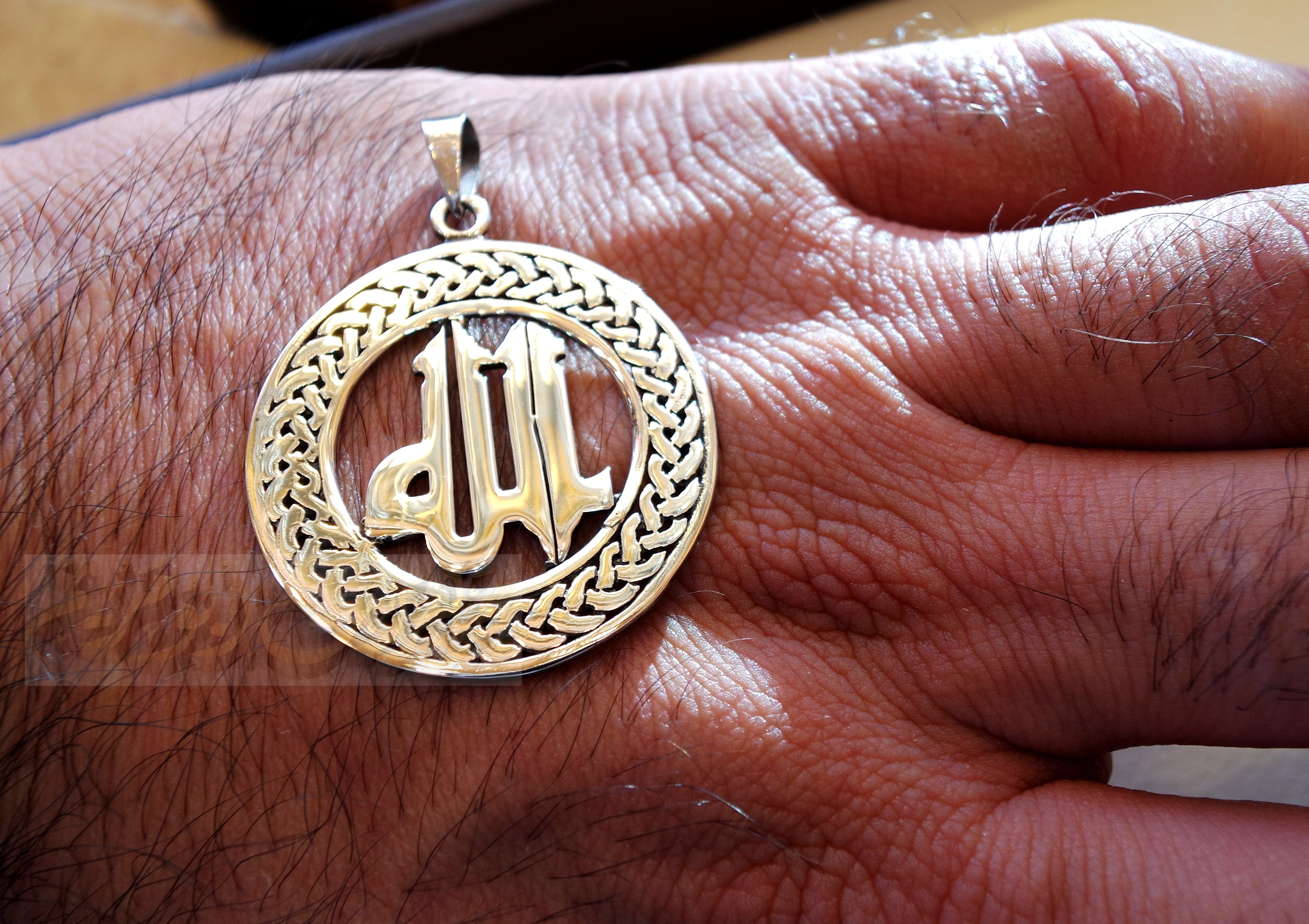 Round Allah pendant sterling silver 925 jewelry Islam vintage handmade heavy express shipping muslim religion